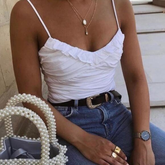 ZARA White Ruched Draped Poplin Top with Smocked Back | Small - Picture 1 of 10